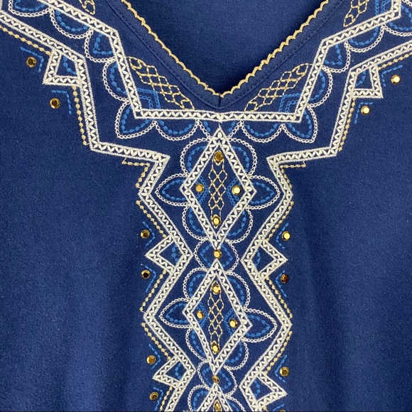 Alfred Dunner Dark Blue Embellished Blouse - Picture 4 of 7